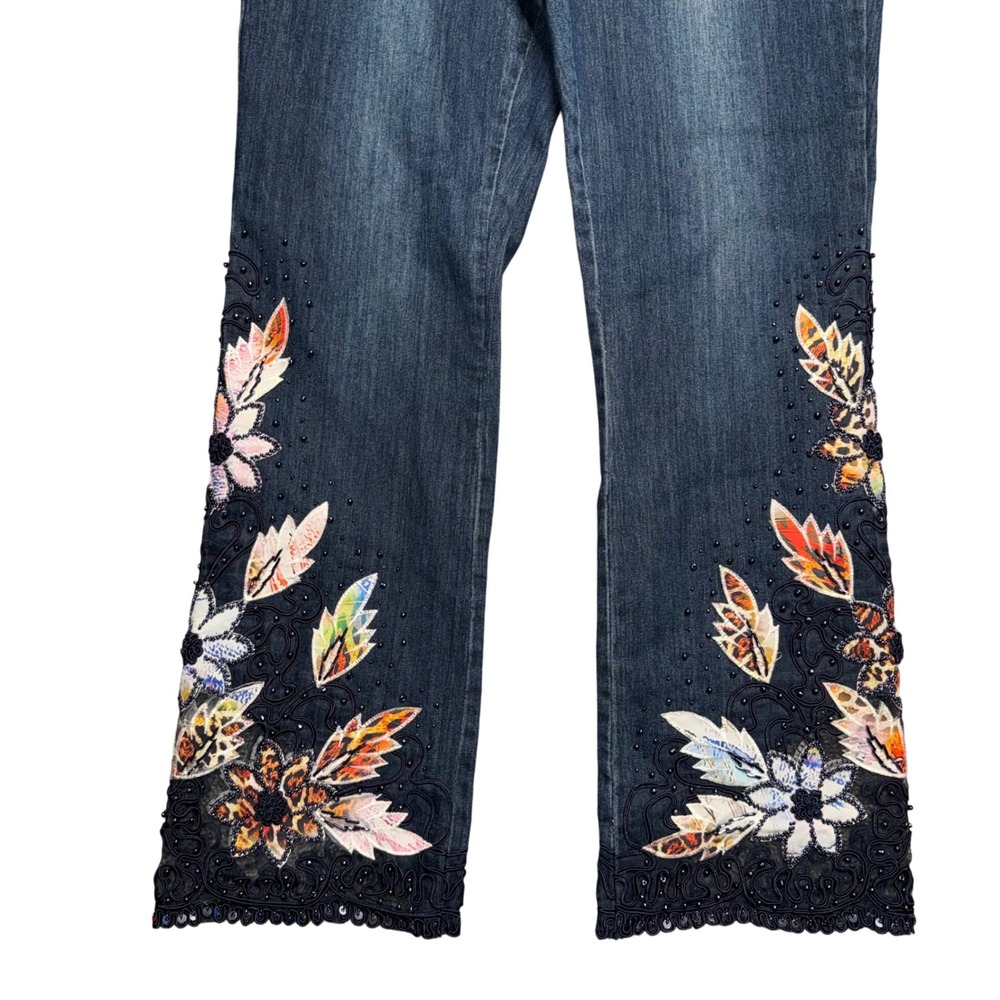 Soft Surroundings Jeans Womens 12 Blue Embroidered Beaded Floral Straight - Picture 4 of 9